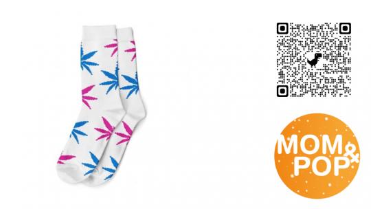 Hemp Socks Long, White with Blue/Pink Leaves 